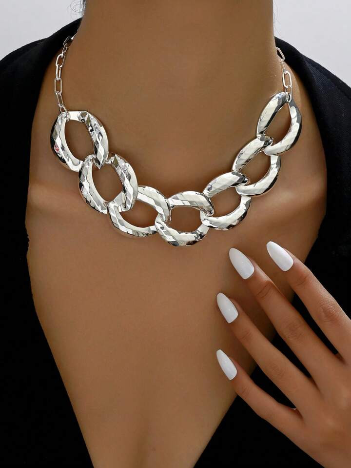 1pc Fashionable And Luxurious Hollow Out High Gloss Chunky Bold Chain Punk Style Statement Neckla... | SHEIN