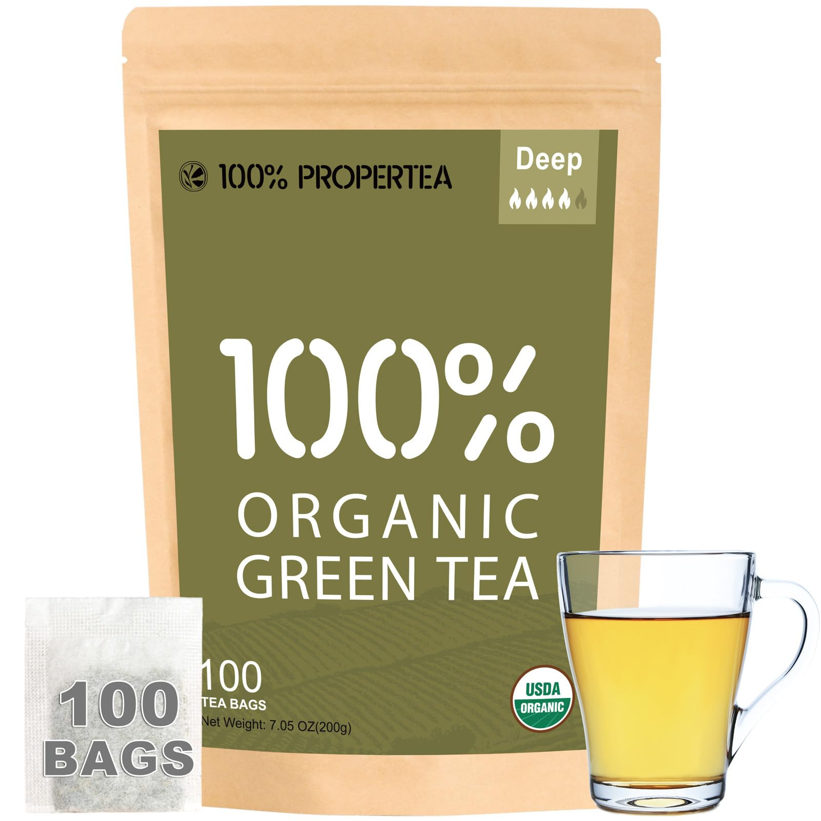100% Propertea DEEP Organic Green Tea, Caffeinated, Rich in Antioxidants, 100 Eco-Friendly Tea Ba... | Amazon (US)