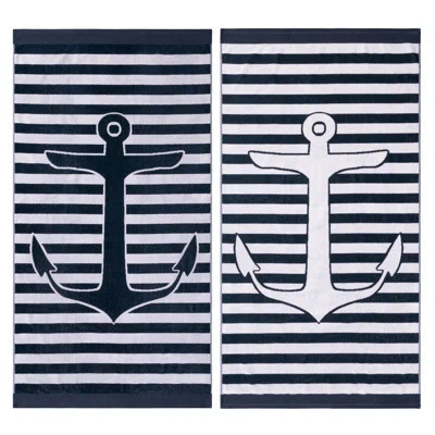 Makenna Yacht Club Cotton Oversized Reversible 2-Piece Beach Towel Set | Wayfair North America