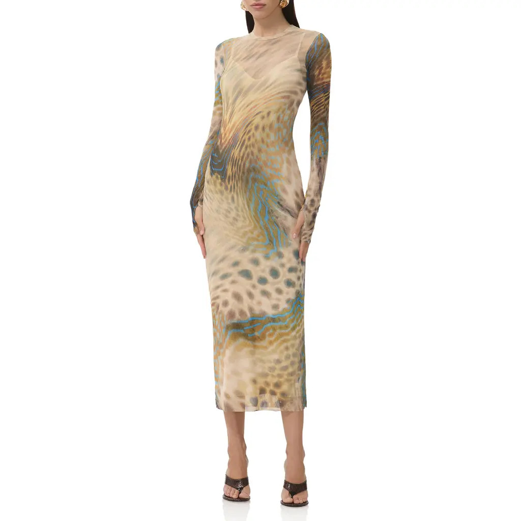 AFRM Ashland Long Sleeve Midi Dress in Fish Scale Swirl at Nordstrom Rack, Size X-Large | Nordstrom Rack