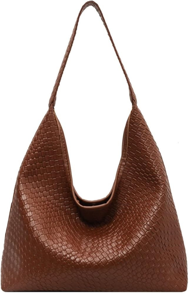 2024 Woven Leather Shoulder Bag for Women, Woven Soft Vegan Leather Tote Bag, Large Capacity Top-... | Amazon (US)