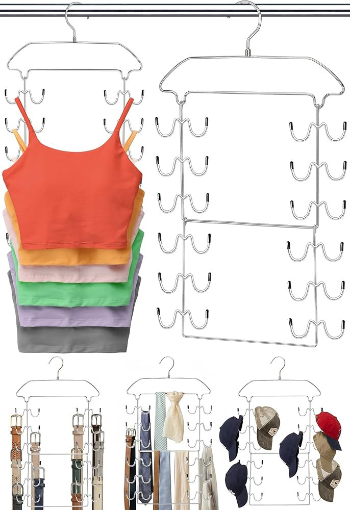 2 Pack Tank Top Hanger Space Saving, 360° Rotating Closet Organizers and Storage, 6 Tier Metal B... | Amazon (US)