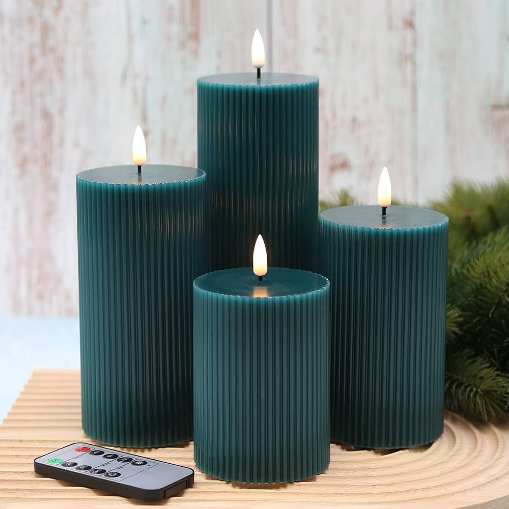 Girimax Green Large Tall Flameless Pillar Candles with Remote Set of 4, Flickering Real Wax LED B... | Amazon (US)