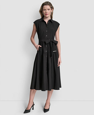 DKNY Women's Cap-Sleeve Drop Waist Shirt Dress - Macy's | Macy's