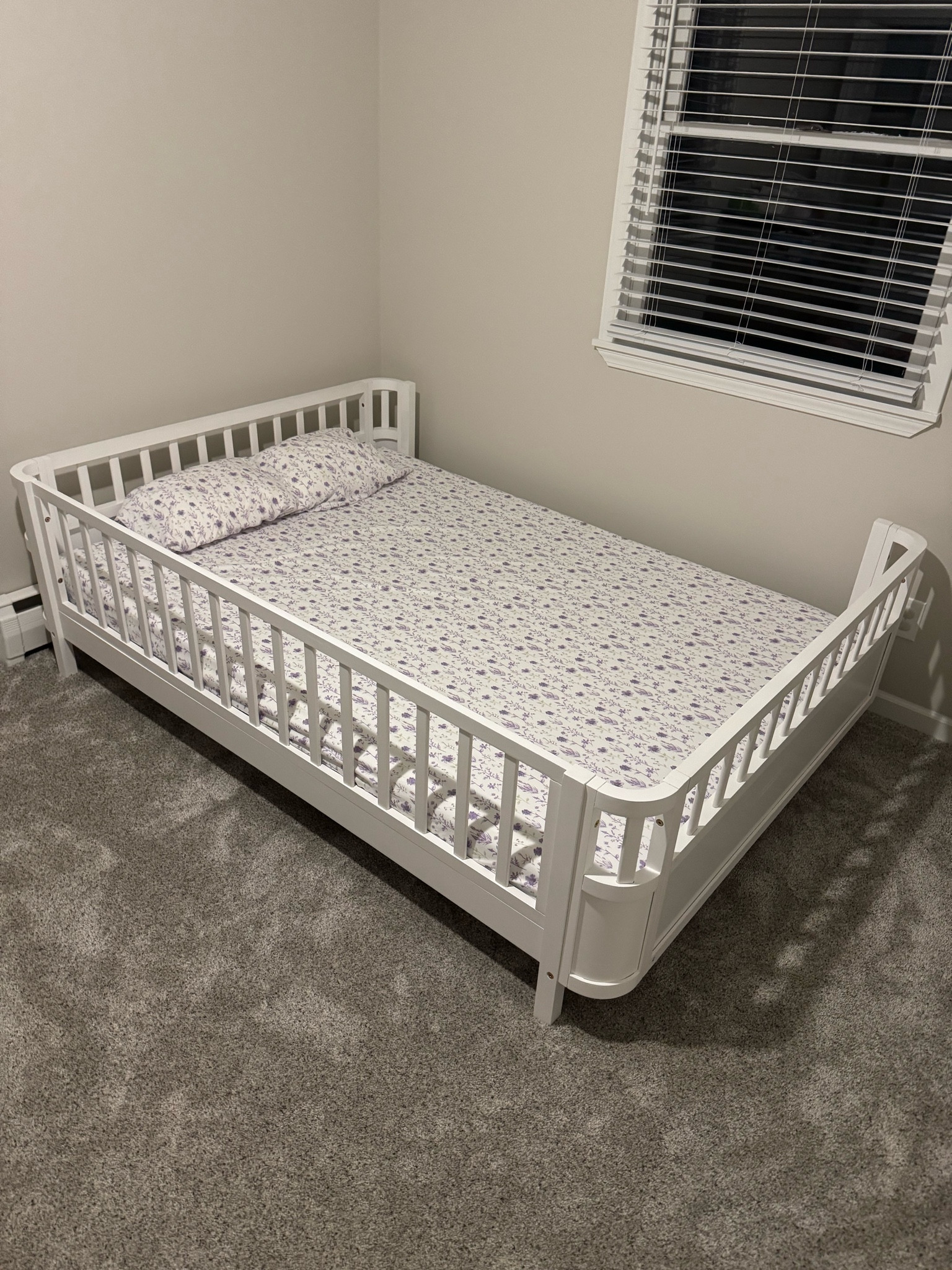 The perfect transition bed for toddlers! Goes from 3 sides to 2 when you’re ready!  