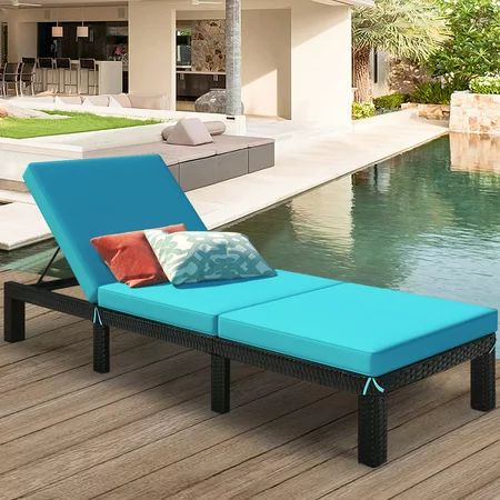 Patio Lounge Chair Patio Chaise Lounges with Thickened Cushion PE Rattan Steel Frame Pool Lounge Cha | Walmart (US)