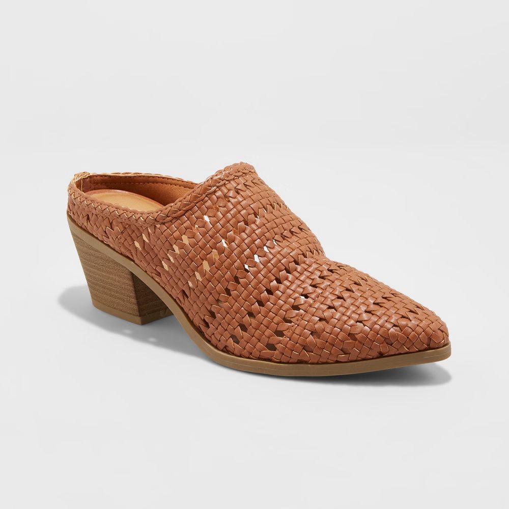 Women's Kallie Wide Width Woven Heeled Mules - Universal Thread Cognac 6.5W, Red | Target