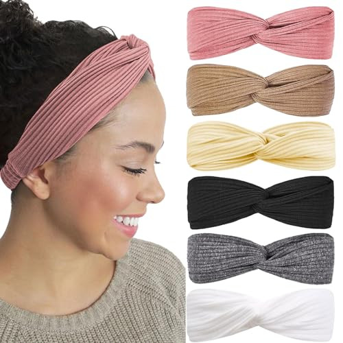 Melbelia Headbands for Women's Hair, 6Pcs Stretchy Non Slip Head Bands Solid Color for Yoga Workout Sports, Daily Twist Knot Design Hair Accessories | Amazon (US)