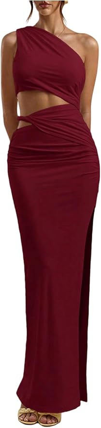 GORGLITTER Women's One Shoulder Cut Out Bodycon Maxi Dresses Elegant Classy Summer Wedding Guest ... | Amazon (US)