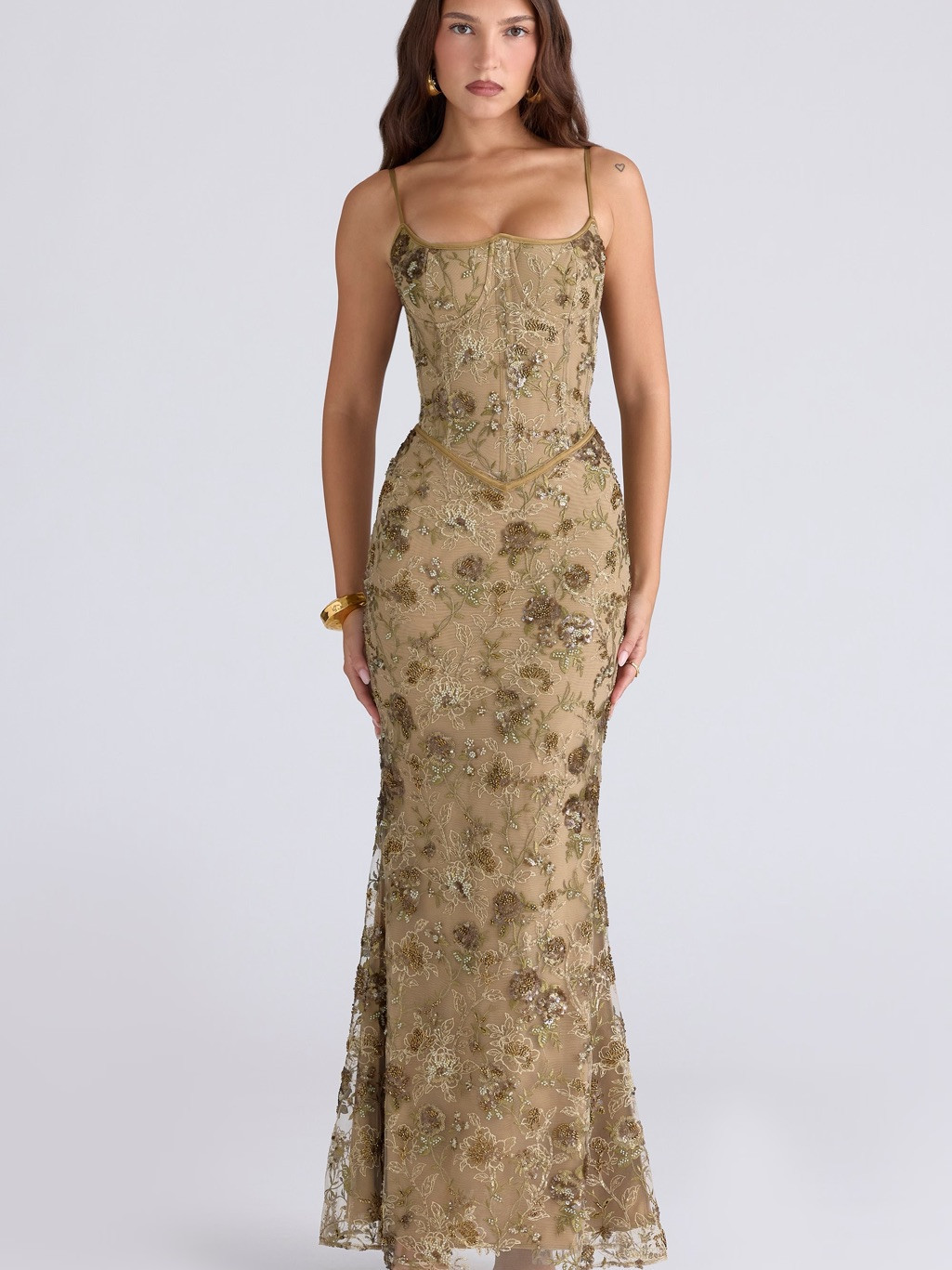 House Of Cb Naima Olive Bronze Hand Beaded Embellished Corset Dress | Poshmark