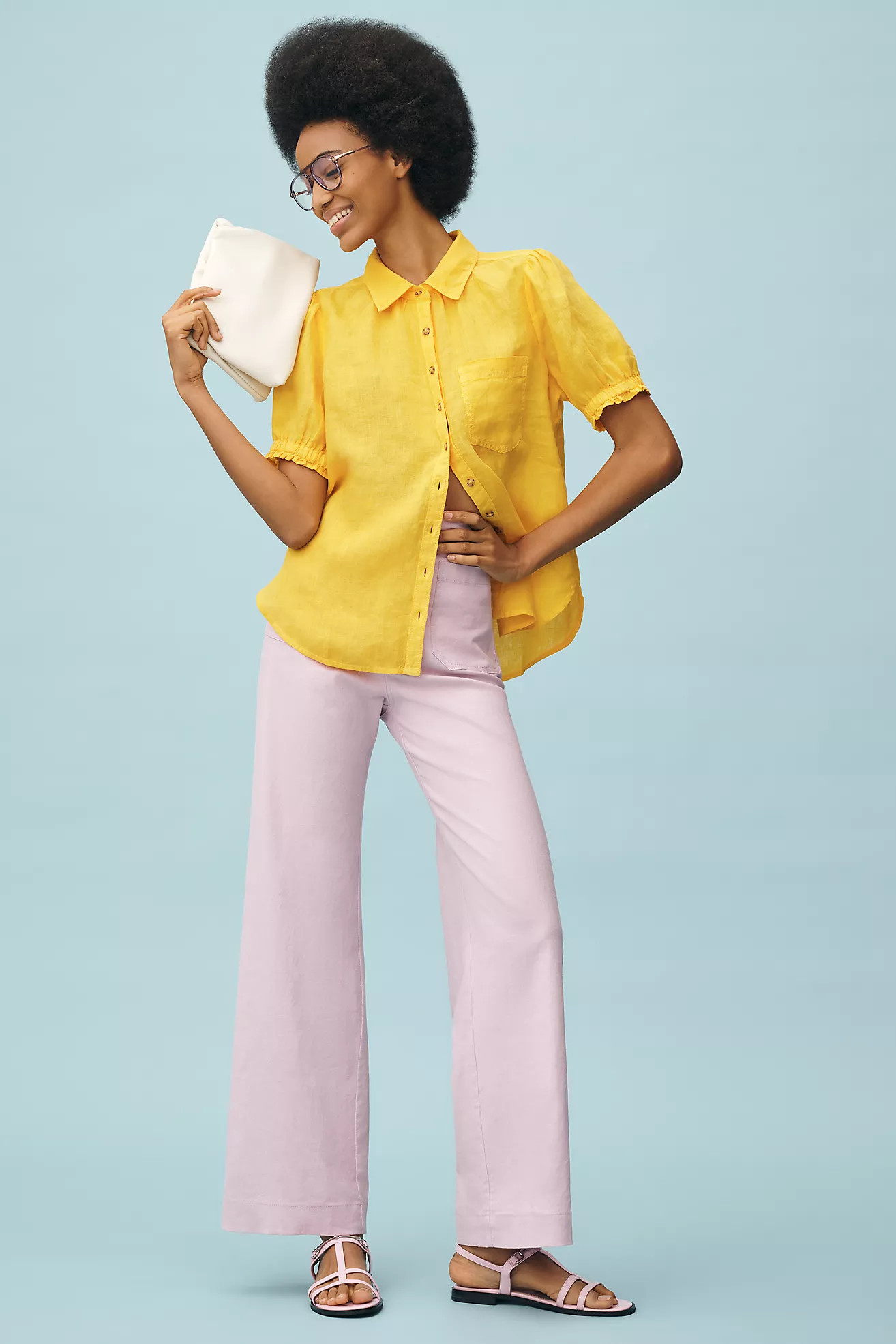 The Aly Puff-Sleeve Blouse by Pilcro: Linen Edition | Anthropologie (US)