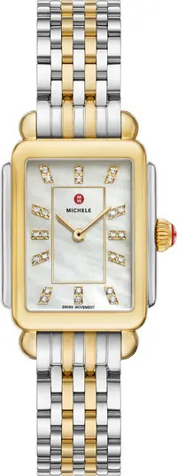 MICHELE Deco Courbe Diamond & 18K Gold Plate Bracelet Watch, 26mm x 32mm | Nordstrom | Nordstrom