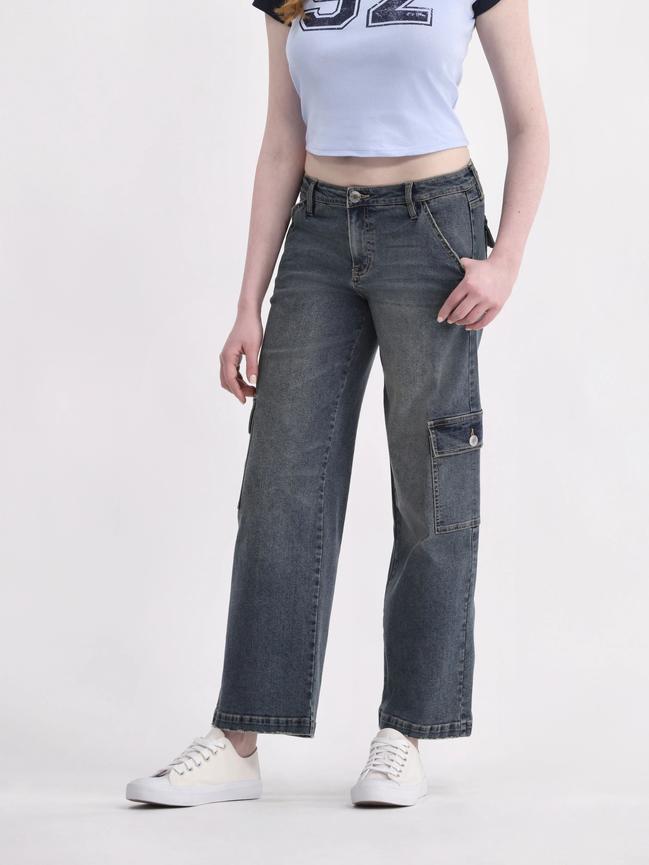 No Boundaries Cargo Slouchy Straight Leg Jeans, 32” Inseam; Women's and Women’s Plus - Walmar... | Walmart (US)