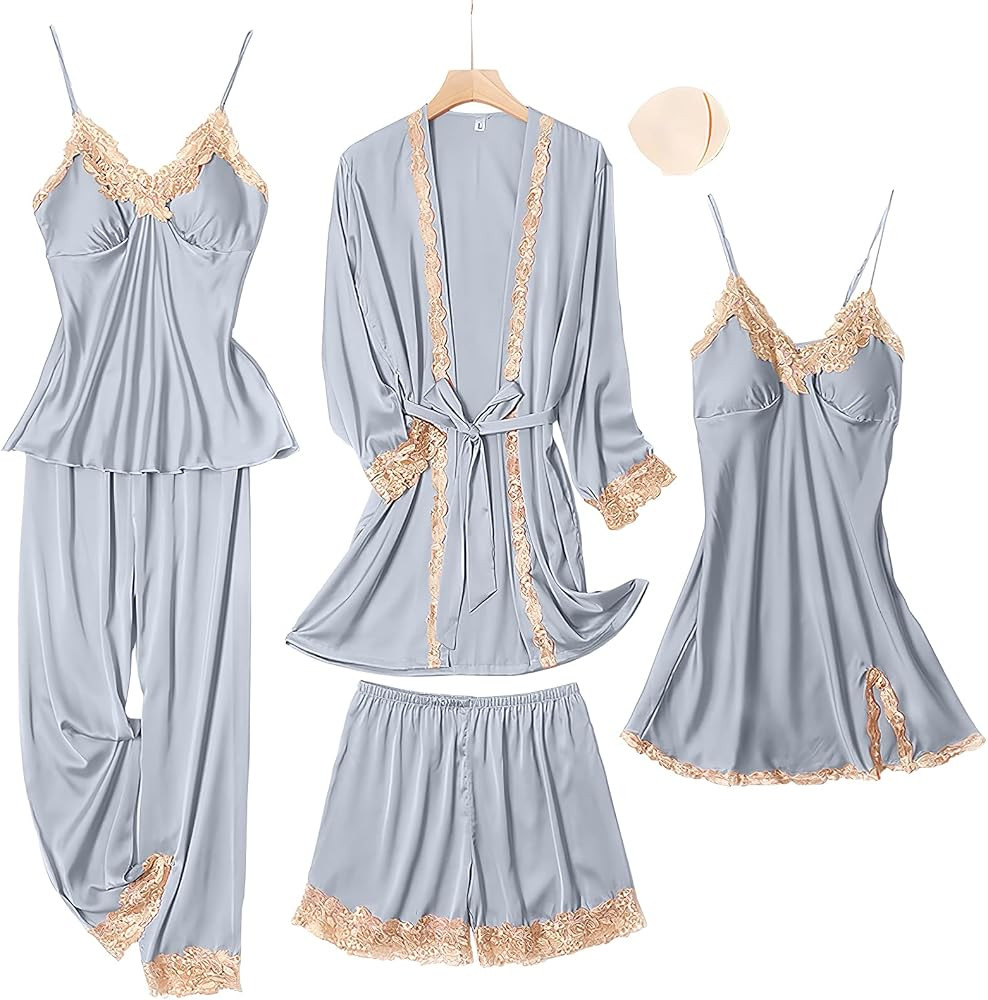SAPJON Womens Pajama Sets 5PCS Silk Pajamas for Women Cute Sleepwear Loungewear Satin Pajamas Set... | Amazon (US)