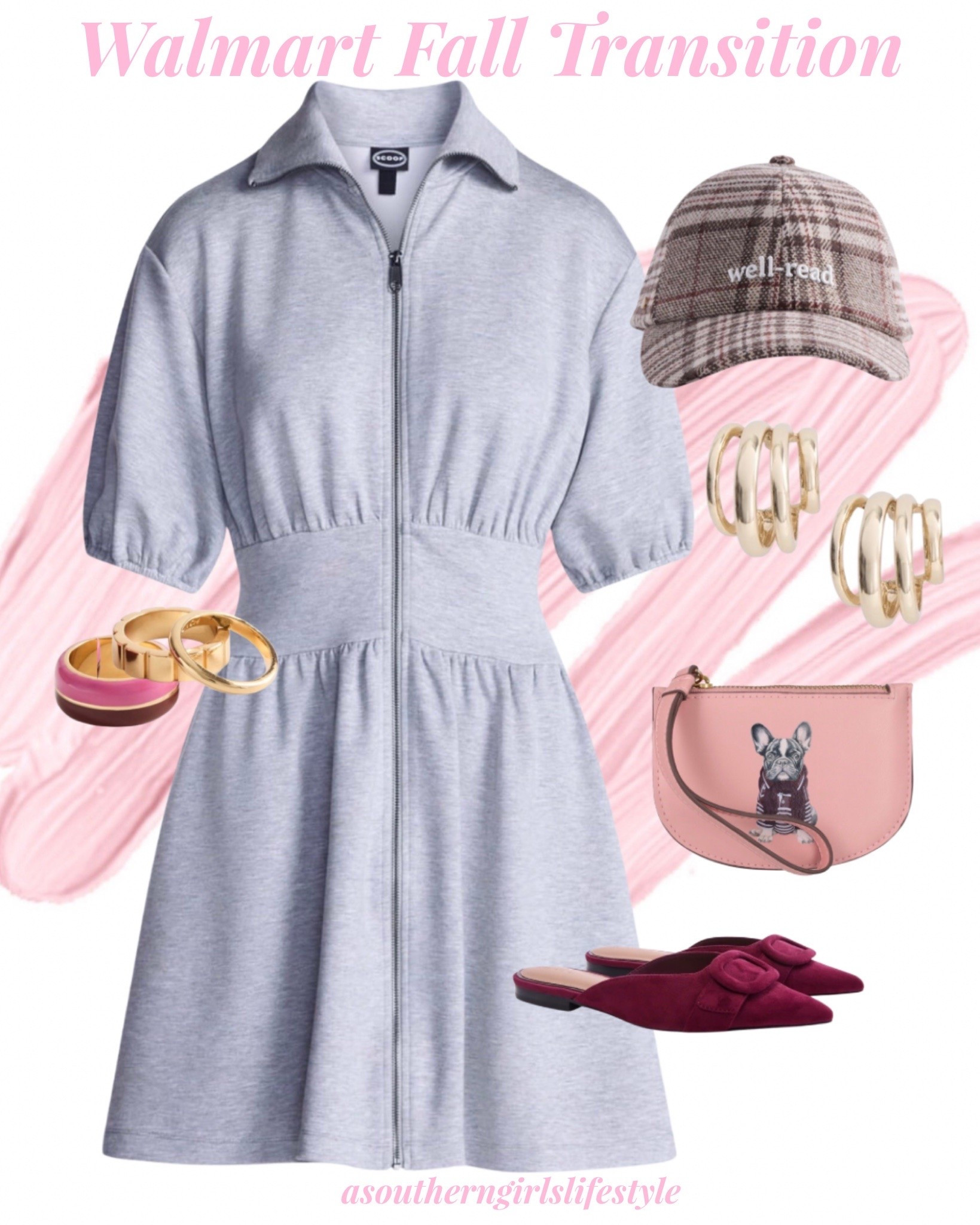 Walmart Summer into Fall Transition Outfit 

Gray Scubaknit Zipper Dress, Well Read Plaid Baseball Cap, Gold Hoop Earrings, Dusty Rose & Pup Wristlet, Stack Rings & Faux Suede Buckle Mules 

Fall Outfits Women. Fall Outfit. Fall Dress. Teacher Outfits. Weekend Style.

#LTKootd #LTKSeasonal #LTKPetite