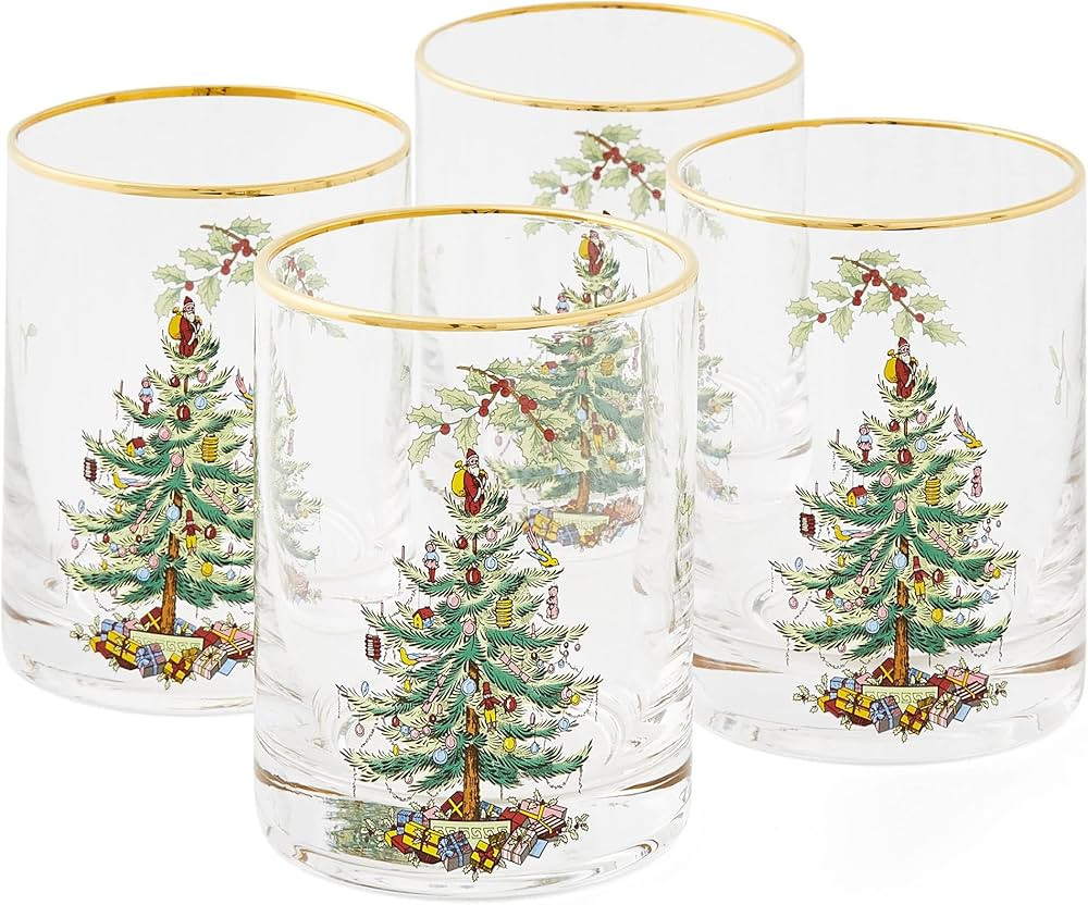 Spode Christmas Tree 14oz Double Old Fashioned Glasses, Set of 4 - Festive Holiday Drinkware with... | Amazon (US)