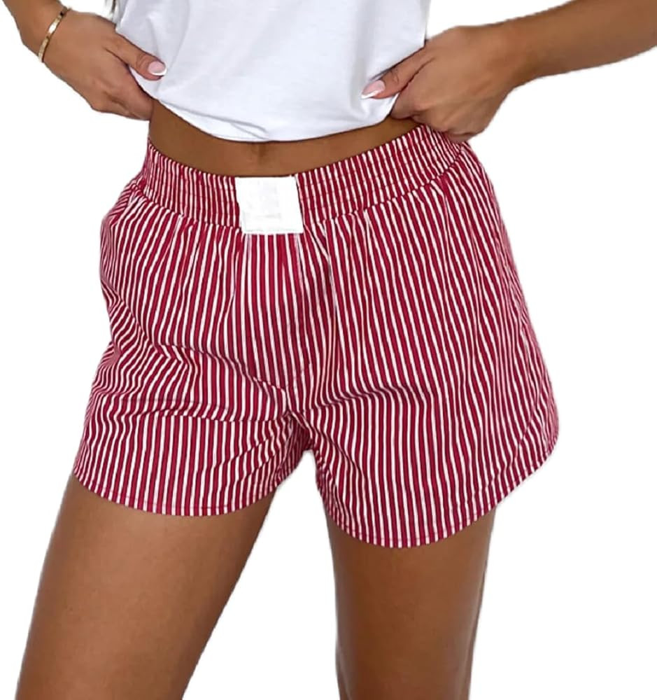 Y2k Plaid Shorts Cute Baggy Ginghem Boxer Shorts for Women Checked Lounge Pajama Bottom Preppy Sl... | Amazon (US)