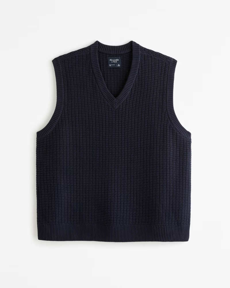 Abercrombie & Fitch Men's Oversized Stitchy Sweater Vest in Navy Blue - Size XS | Abercrombie & Fitch (US)