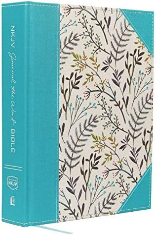 NKJV, Journal the Word Bible, Large Print, Cloth over Board, Blue Floral, Red Letter: Reflect, Jo... | Amazon (US)