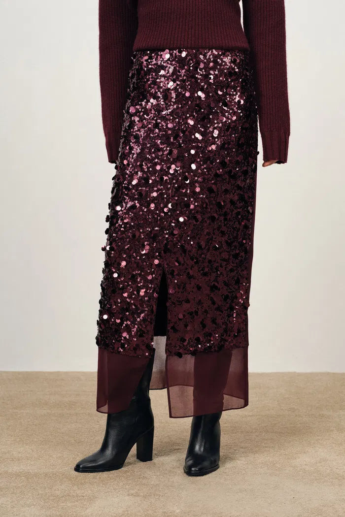 Elodie Hand-Applied Sequin Mesh Midi Skirt in Full Sequin | Fabrique