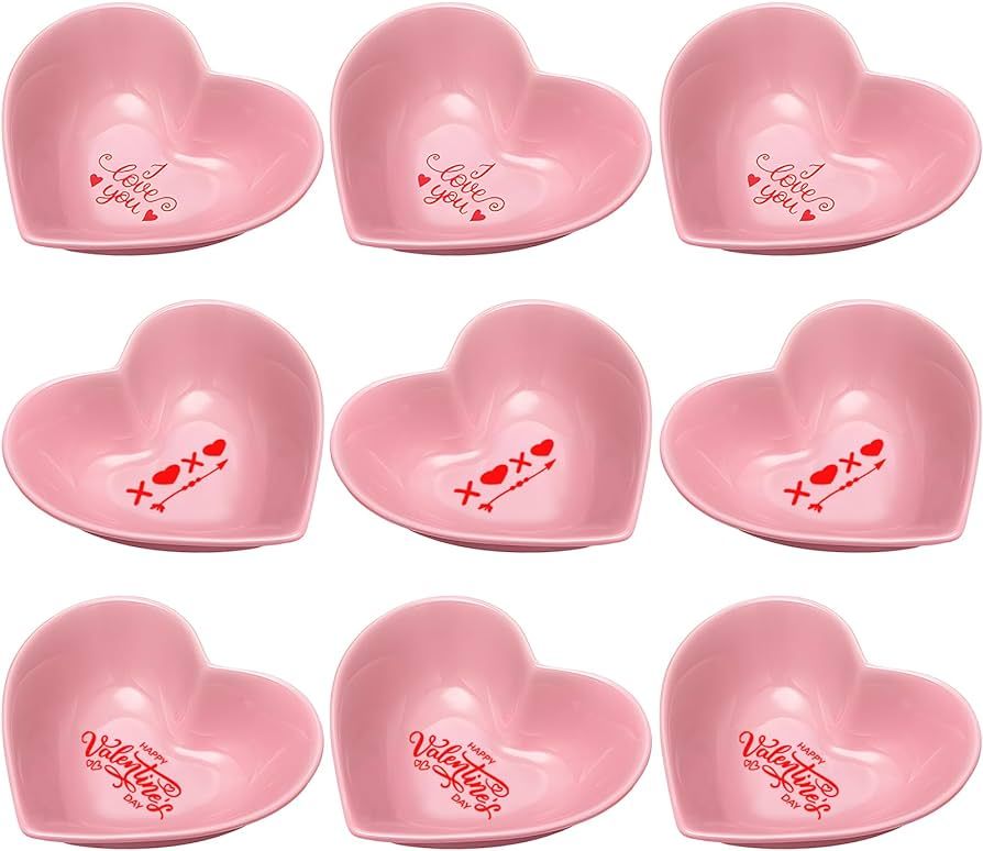 Maxcheck 9 Pcs Valentine's Day Heart Bowls 5 Inch Ceramic Heart Shaped Candy Dish Bowls Mini Cute... | Amazon (US)