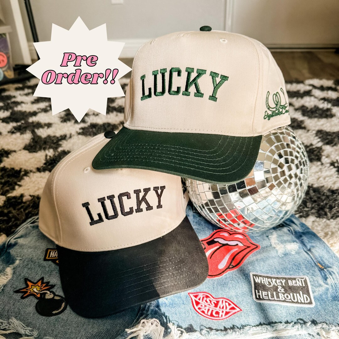 PREORDER Lucky Trucker Hat for Women Trendy Trucker Hat Her Embroidered Trucker Hat Two Toned Tan... | Etsy (US)