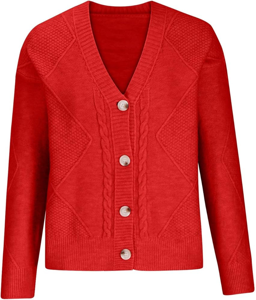 Womens Button Down Cardigans,Fall Cotton Knit Sweater Classy Cable Knitted Cardigans Lightweight ... | Amazon (US)