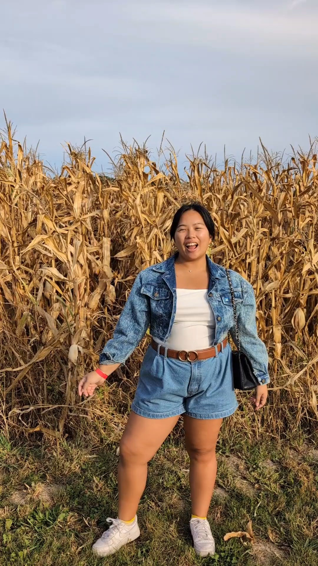 Love these denim jean shorts from Amazon in size XL. The back is elastic so it fits your waist and also fits thick thighs. Top and jacket were all thrifted. 

#LTKMidsize #LTKPetite