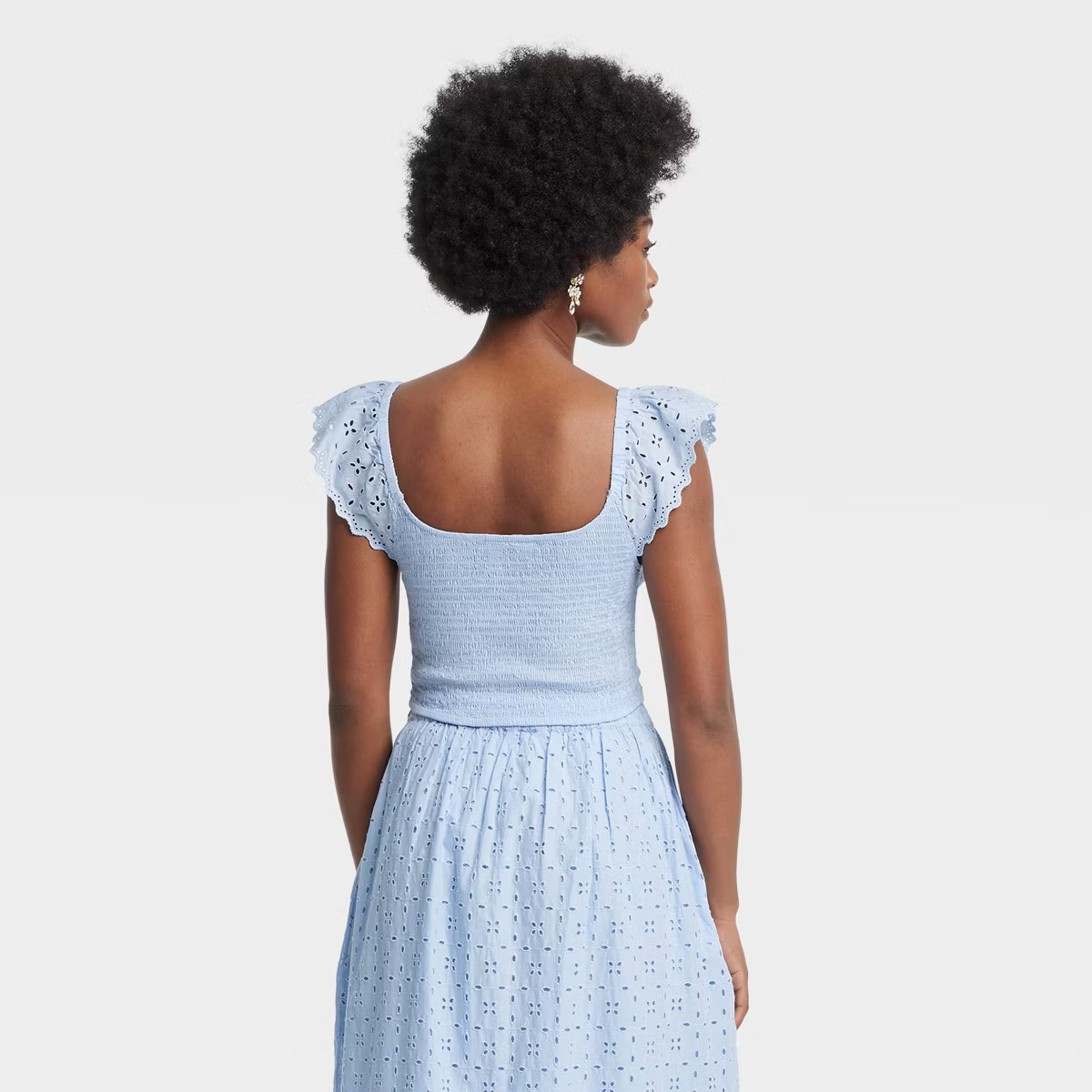 Women's Eyelet Flutter Short Sleeve Blouse - Universal Thread™ Blue | Target