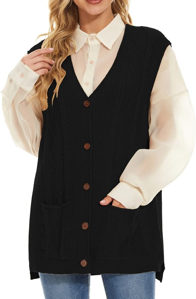 Hyipels V Neck Knit Sweater Vest Cardigan | Amazon (US)