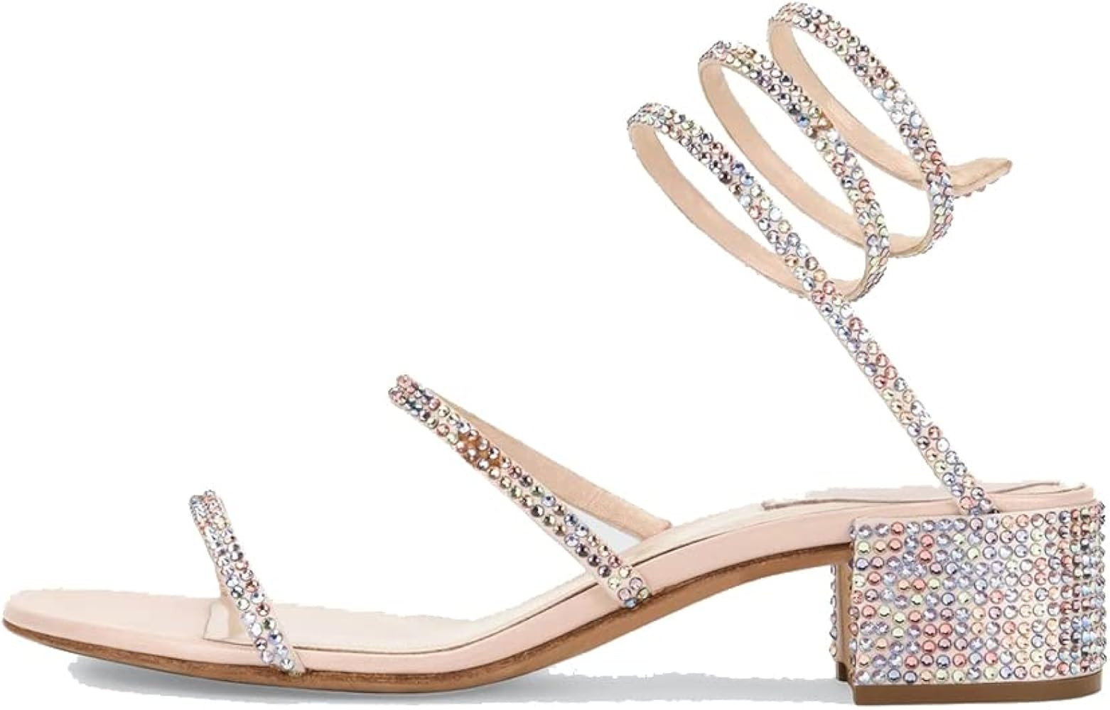 Snake-Strap Block Heeled Sandals with Studded Crystal Embellished Spiral Strappy Heels | Amazon (US)