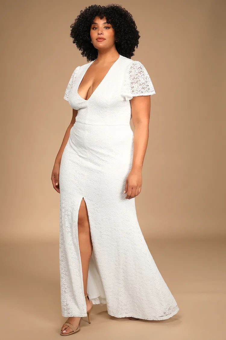 Your Hand in Mine White Lace Flutter Sleeve Maxi Dress | Lulus