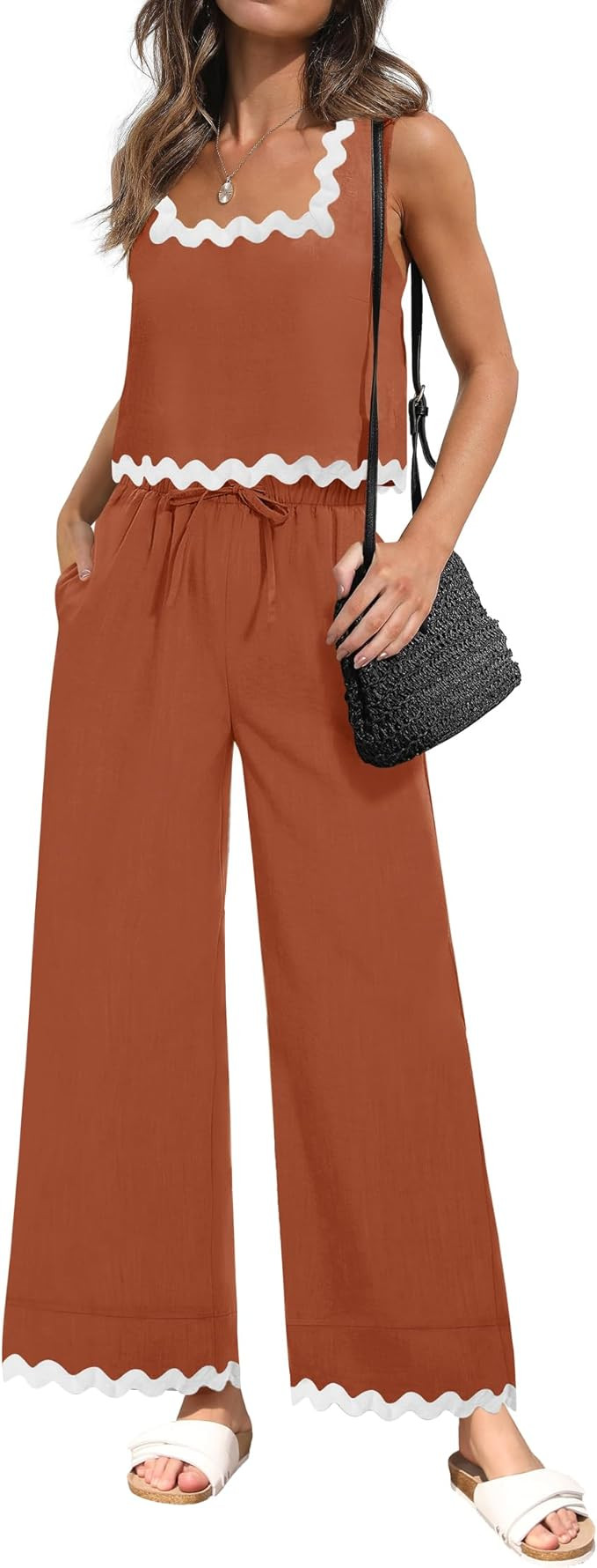 ZESICA Summer 2 Piece Sets for Women Casual Tank Top and Wide Leg Pants Matching Lounge Pajama Se... | Amazon (US)