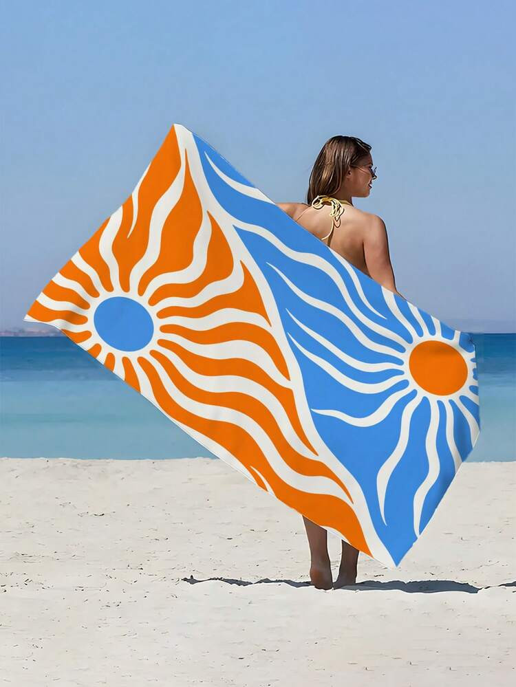 1pc/Extra Large Orange And Blue Wavy Pattern Beach Towel/Bath Towel, Summer Vibe, 90cm X 180cm, S... | SHEIN