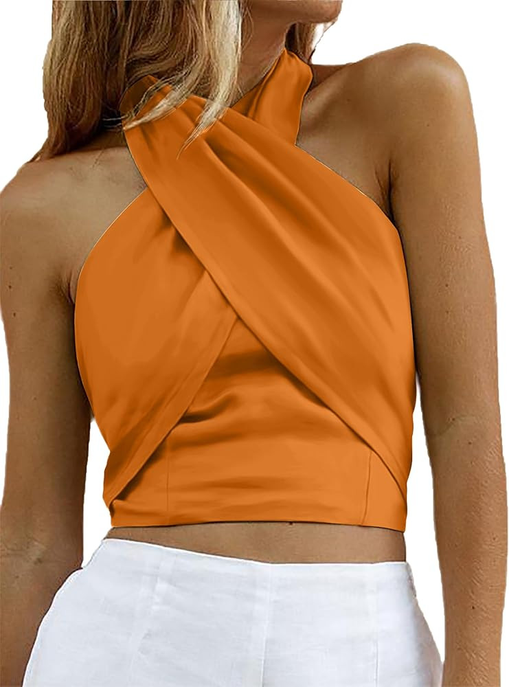 Women's Sexy Criss Cross Halter Sleeveless Wrap Front Backless Cami Crop Top Clubbing | Amazon (US)