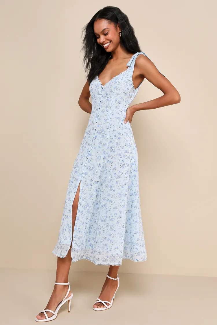Charismatic Persona Light Blue Floral Dress Blue And White Floral Dress White And Blue Floral Dress | Lulus