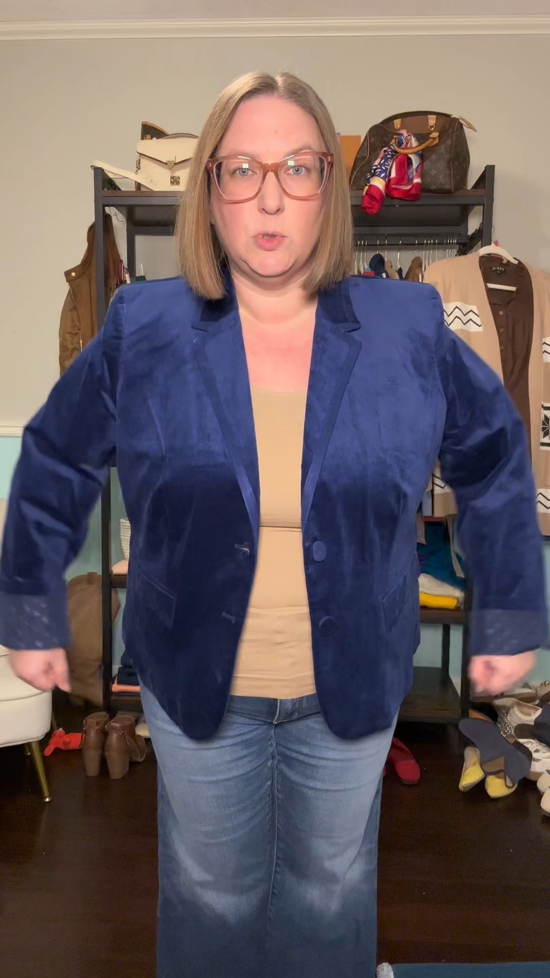 Blue pants: size down; 18W & 20W were too big
Blazer: wearing size 20; shape seemed off for my apple body
Lady jacket cardigan: size down; wearing XL
Button Down: size up if busty; wearing 2x
Honey + Oatmeal shirt: size down for tighter fit or true size for baggier fit or if busty; wearing XXL
Pants: true to size chart; wearing 2X
Boots: true size; wide calf 7 WC

#LTKCyberWeek #LTKWorkwear #LTKPlusSize