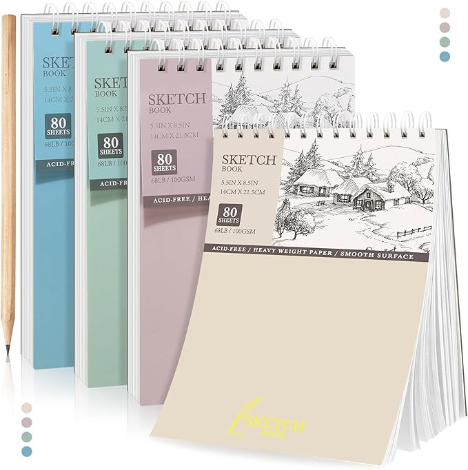 Gilprop 4 Pack 5.5" x 8.5" Colorful Sketchbook Set Top Spiral Bound Sketch Pad with Pencil 80 She... | Amazon (US)