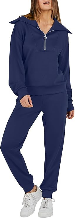 Prinbara 2 Piece Outfits for Women Pullover Half Zip Sweatsuit Tops and High Waisted Pants Casual... | Amazon (US)
