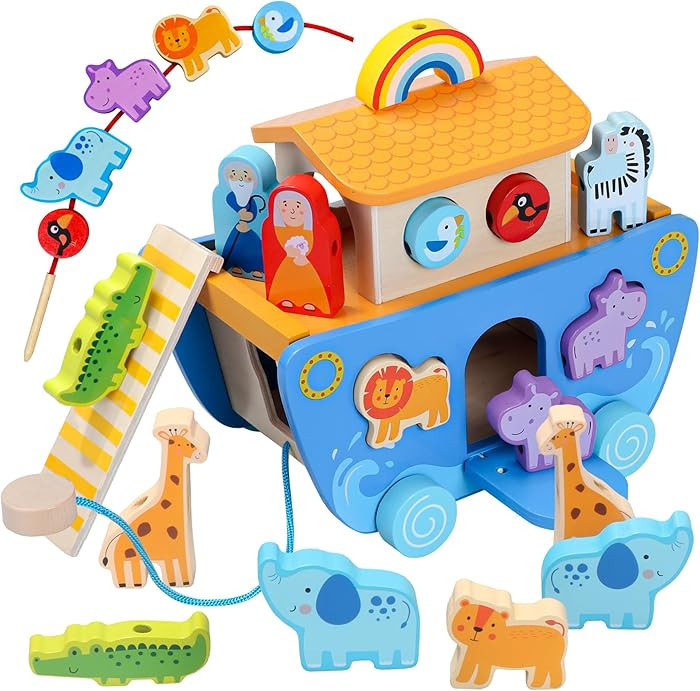 Wooden Noah's Ark Toy with Animal Shape Sorter,Baptism Gifts for 1 2 3 4 Years Old,Montessori Toy... | Amazon (US)