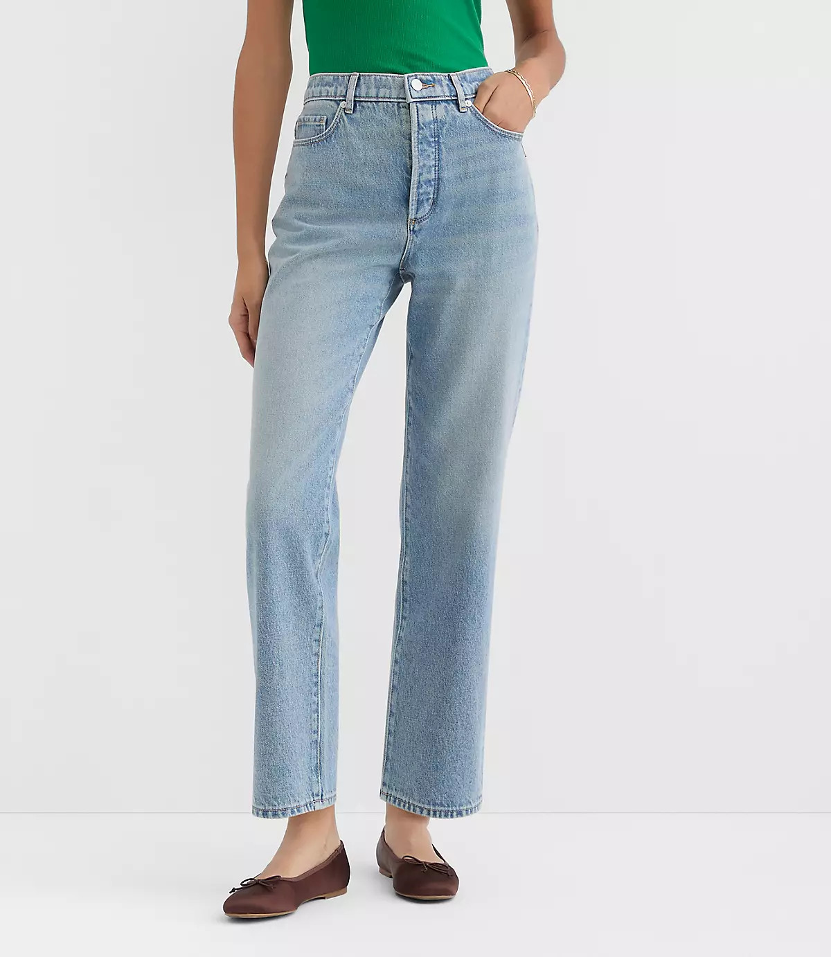 Rivete High Rise Straight Jeans in Vintage Mid Wash | LOFT