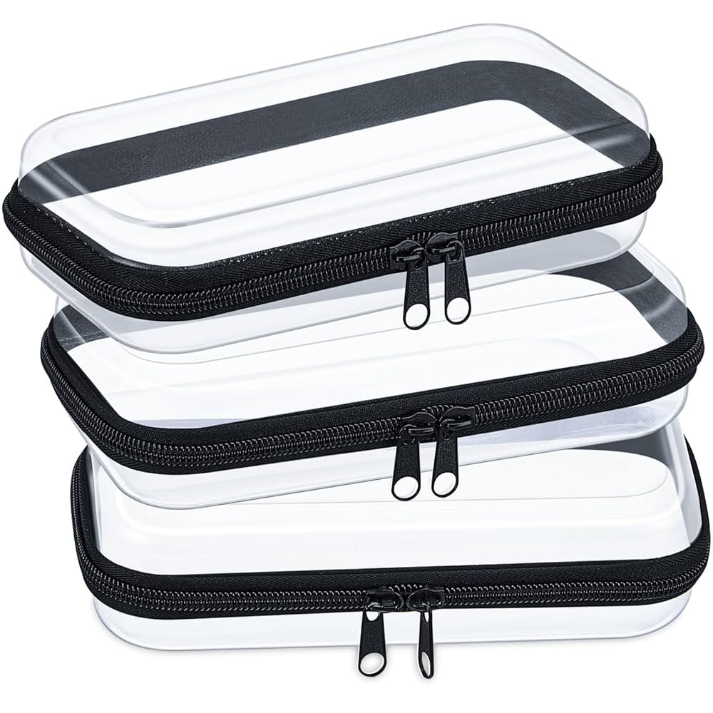 Amazon.com : Hoolerry 3 Pcs Clear Hard Zipper Case Plastic Pouch Transparent Hard Case Clear Make... | Amazon (US)