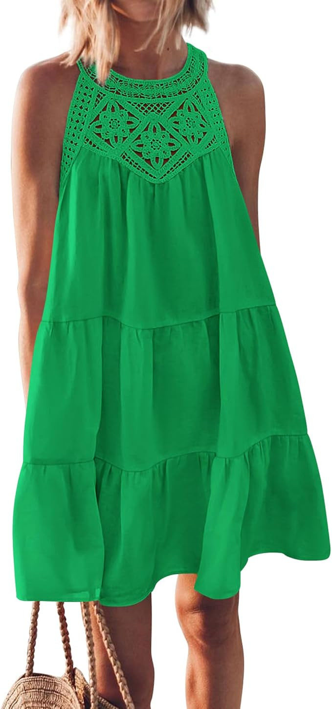 BTFBM Women Summer Dresses 2026 Casual Spring Clothes Sleeveless Halter Neck A-Line Boho Mini Dre... | Amazon (US)