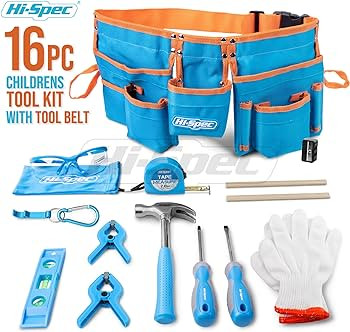 Hi-Spec 16pc Blue Kids Tool Kit Set & Child Size Tool Belt. Real Set for DIY Building, Woodwork &... | Amazon (US)