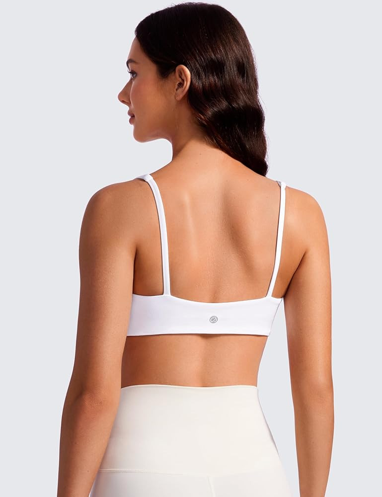 CRZ YOGA Butterluxe Spaghetti Strap Sports Bras for Women - Square Neck Yoga Wireless Low Coverag... | Amazon (US)