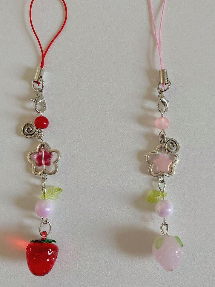 1pc Y2k Sweet Cool Strawberry & Flower Phone Chain - Fashionable Pendant Accessory For Women Girl... | SHEIN