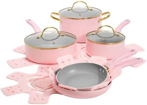 Paris Hilton Epic Nonstick Pots and Pans Set, Multi-layer Nonstick Coating, Tempered Glass Lids, ... | Amazon (US)