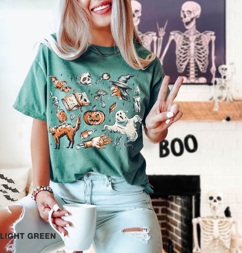 Comfort Colors® Vintage Halloween Doodles T-shirt, Halloween Things Shirt, Cute Halloween T-shir... | Etsy (US)