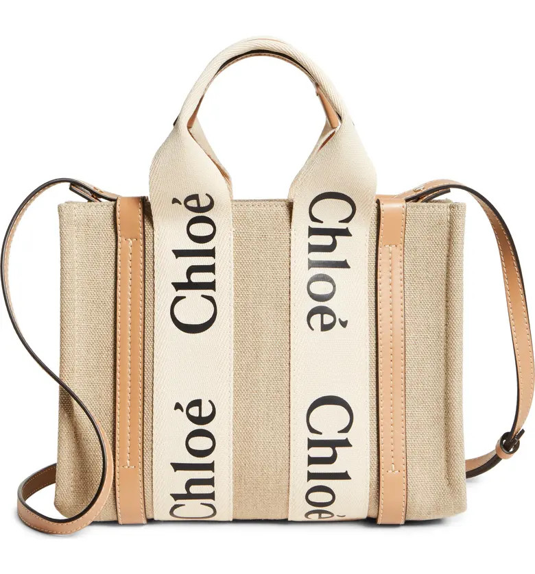 Mini Woody Logo Strap Linen Tote | Nordstrom