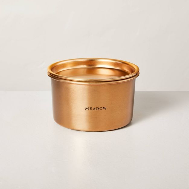 20oz Meadow Lidded Metal Multi-Wick Candle Brass Finish - Hearth &#38; Hand&#8482; with Magnolia | Target